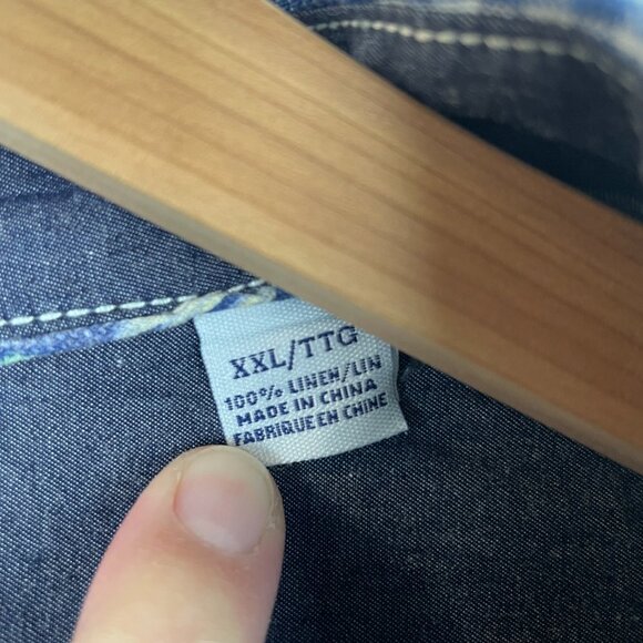 Tommy Bahama Men’s 100% Linen Long Sleeve Blue Chambray Plaid Button Down - XXL - Picture 7 of 9
